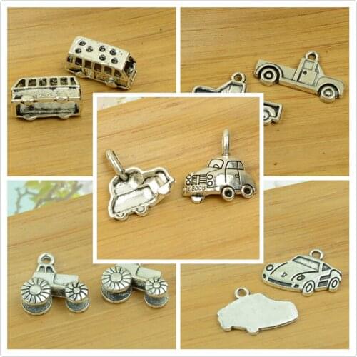 DIY alloy charm car/truck/train/lorry/vehicle/automobile/bus shape antique silver pendant jewelry making accessories finding