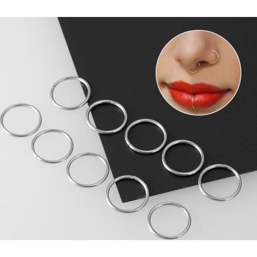 HONGTU 10-100Pcs 18G 316L Stainless Steel Fake Nose Ring Hoop Women Men Cartilage Tragus Hoop Septum Piercing Lip Rings 10mm