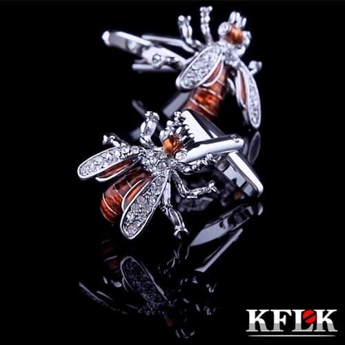 KFLK Luxury HOT shirt cufflinks for mens Brand cuff buttons Crystal cuff link High Quality Animal Bee abotoaduras Jewelry