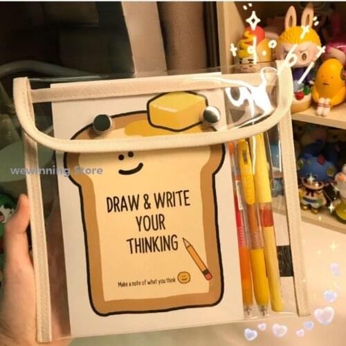 Korean PVC Transparent Storage Bag Pencil Cases for School Kits Kawaii Pencilcase Bags Supplies Office Ins Kawaii Bag