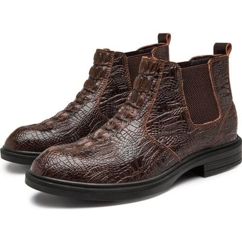 Mens Business Boots Mens Walking Fashion Ankle Boots Winter Fur Warm Boots Crocodile Pattern High Quality Mens Shoes 37-47