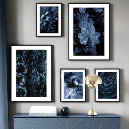 Wall Art Canvas Painting Blue Rose Flowers Leaf Plants Nordic Posters And Prints Landscape Wall Pictures For Living Room Decor