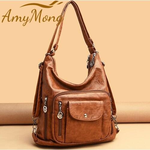 New Women Washed PU Leather Retro Backpack Female Travel Bagpack Shoulder Hand Bag for ladies 2021 Back Pack Mochilas Sac A Main