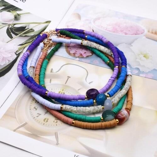 New Boho Natural Natural irregular stone Necklace Colour Soft Polymer Clay Beads Choker Necklace Beach Femme Jewelry Gift