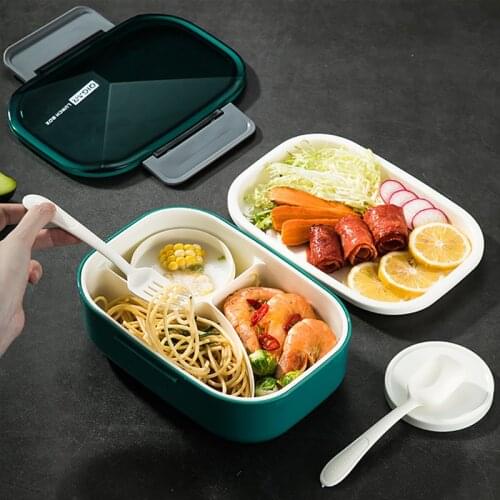 ONEUP Microwave Heating Lunch Box Rectangular Plastic Partition Large Capacity Double-layer Bento Box Portable Food Container