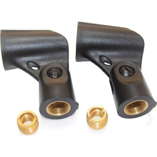 Stands Black Universal Microphone Clip Holder 2-pack with 5/8" Male to 3/8" Female Nut Adapters Shure Type Clip for Handhold Mic