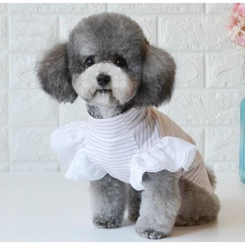 Pet Dog Striped T-Shirt, Dog Fashion Ruffles Vest Shirt Summer Chihuahua Clothes for Girl Striped Dog Shirt
