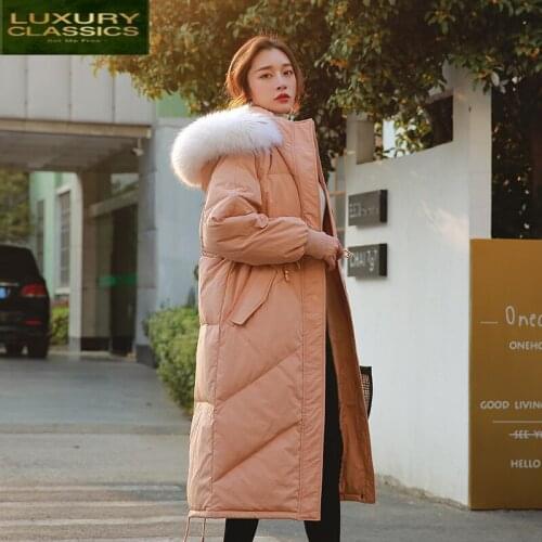 Down Fashion Jacket Womens Women Winter Real Raccoon Fur Hooded Duck Down Coat Female Korean Long Down Parka Hiver 9019