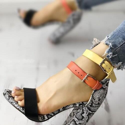 High Heel Sandals Size 43 Fashion Summer Shoes Female Heels Leather Sandal Shoes for Women 2021 Snake Grain Sexy High Heel