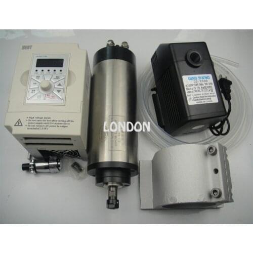 CNC spindle kit ER11 diameter 80mm 220V 1.5KW water cooling spindlemotor+1 piece water pump +water pipe+ 1 piece1.5kw inverte