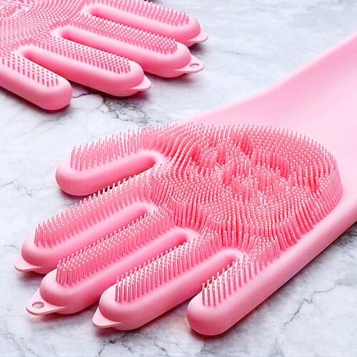 1Pair Dishwashing Cleaning Gloves Magic Silicone Rubber Dish Washing Glove for Household Scrubber Kitchen Clean Tool Scrub
