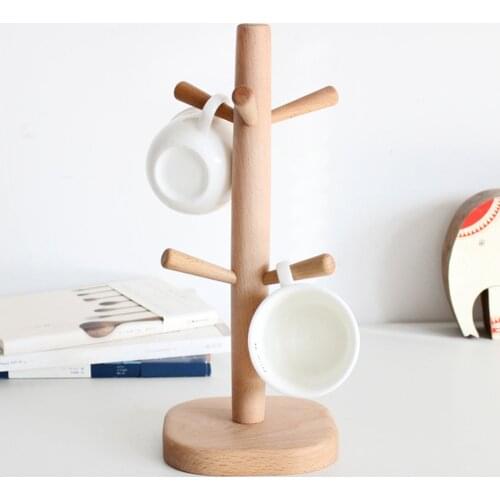 Cute Tree Shape Wooden Coffee Tea Cup Holder Practical Coffee Mug Drying Cups Storage Rack Holder Drinkware Shelf Six Brackets