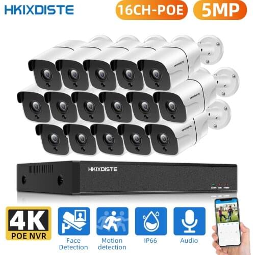 H.265 16CH 5MP 4K HD POE NVR Kit CCTV System IR Outdoor Audio Record AI IP Camera P2P Video Security Surveillance Set 4TB HDD