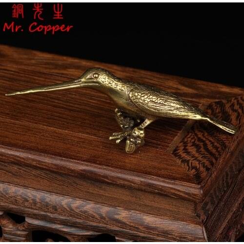 Pure Copper Kingfisher Statue Desk Decoration Ornament Antique Woodpecker Bird Miniature Figurines Incense Stick Holder Tea Pet