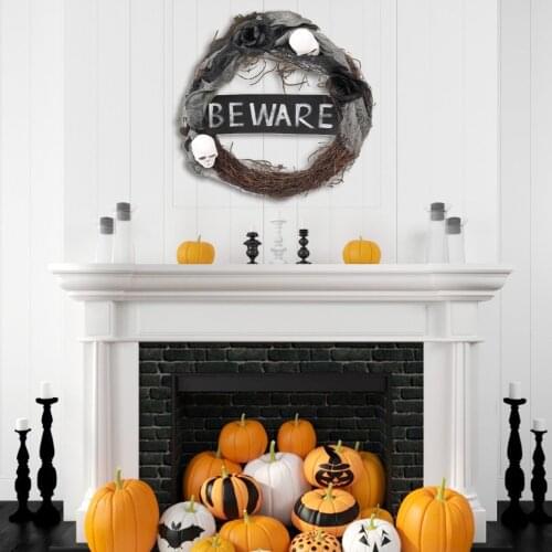 Halloween Skeleton Wreath Fall Wreath Outdoor Front Door Indoor Wall Decor Ornament Home Supplies Room Decor Diy Party