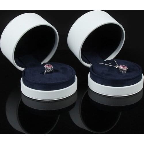High-end new white round jewelry box, ring / pendant dual-use box, pu leather gift box