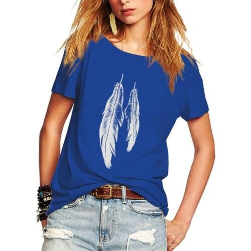 Romastory Women fashion new candy color plumage print Ladies Girl Tops loose Fashion wild female short-sleeved T-shirt