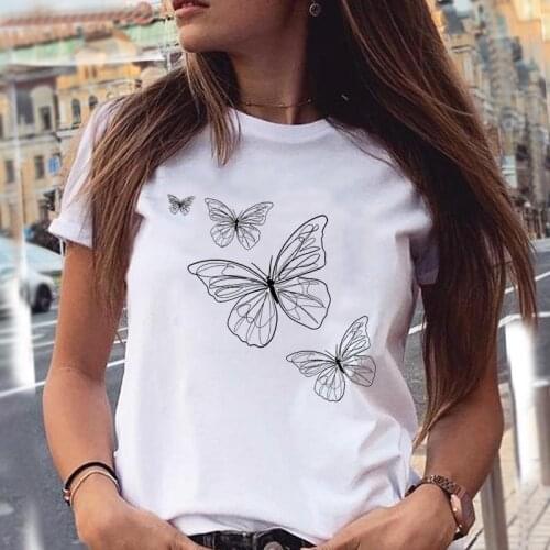 Women T-shirts 90s Butterfly Beach Holiday Fashion Cartoon Summer Graphic Print Female Stylish T Top Shirt Girl Tee T-Shirt
