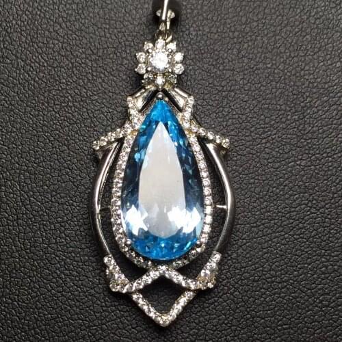 Fine Jewelry Real 925 Steling Silver s925 100% Natural Topaz Gemstone Female Pendant Necklaces Christmas Gift