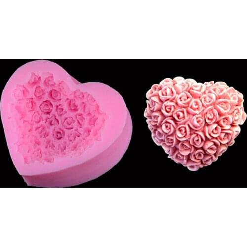 1PC 3D Rose Flower Bouquet Loving Heart Shape Valentines Day Gift Present Fondant Cake Mold Silicone Sugar Chocolate JK 0872