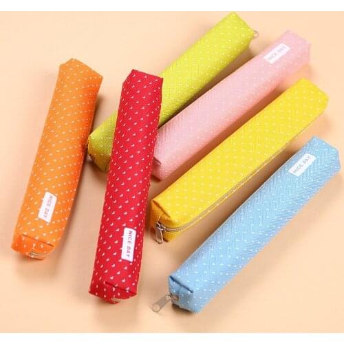 1PC Kawaii Mini Colorful Dot Pattern Students Children Canvas Pen Bag Zipper Pencil Case