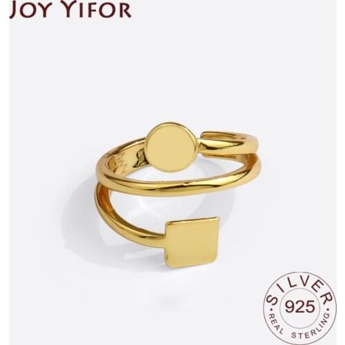 100% 925 Sterling Silver Ring For Women Circle Square INS Minimalist Irregular Cross Gold Color Jewelry Bijoux Birthday