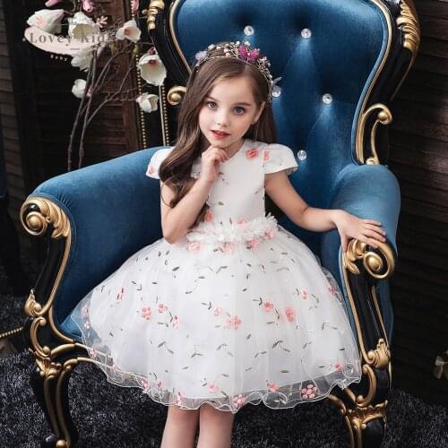 2020 Toddler Baby Girl Clothes Dresses Princess Sweet Short-sleeved Fashion Floral Flower Embroidered Children Mesh Yarn Dress