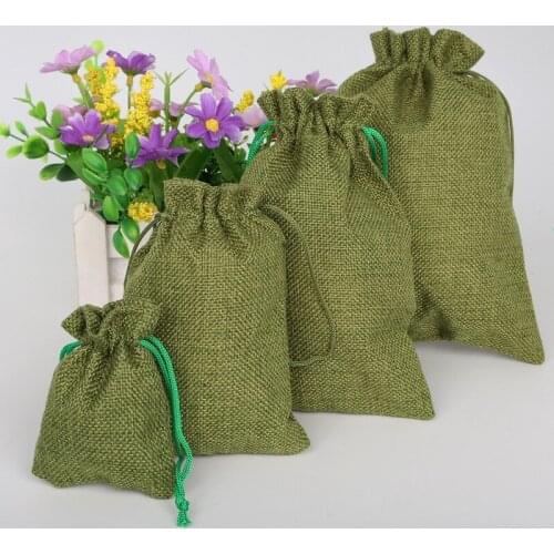Green 5pcs Cotton Linen Drawstring Wedding Jewelry Decorative Bags Christmas/Wedding Gift Bags Pouch Product Packaging Bags