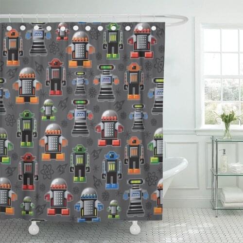50S Pixel Robots Pattern Android Atomic Automaton Cyborg Machine Shower Curtain Waterproof Polyester Fabric 60 x 72 Inches