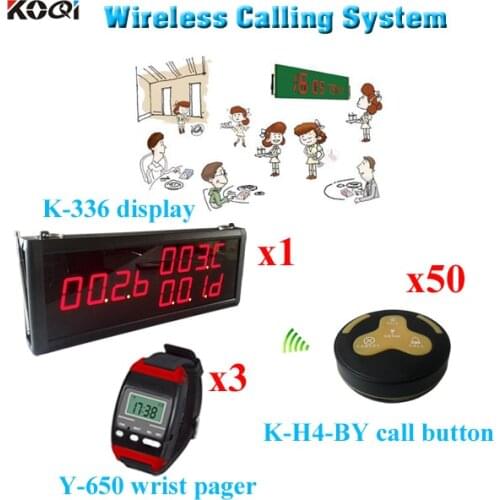 Wireless Paging System For Restaurant 433mhz Receiver Wireless Receiver Monitor (1 display 3 wrist watch 50 call button)
