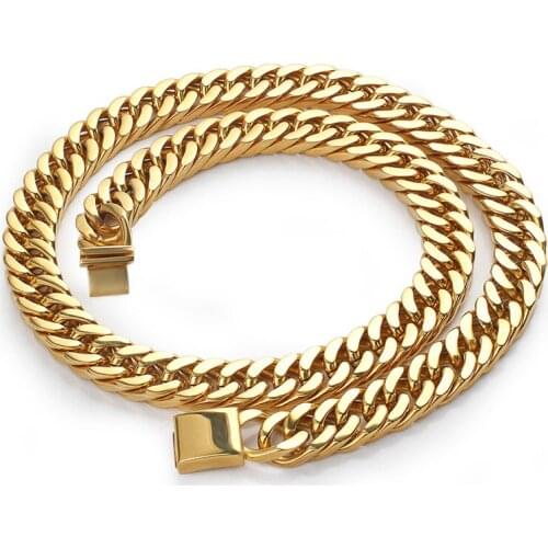 10mm Wide Mens Curb Cuban Necklace Chain Gold Color 316L Stainless Steel Waterproof Necklaces Accesories for Men Jewelry