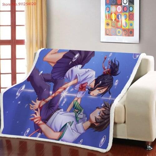 Anime Your Name Sherpa Fleece Throw Blanket Cartoon Character Sofa Bed Couch Cover Watching TV Blanket Travel Home Bedspread