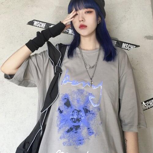 Gothic Blue Gas t-Shirts Couple Clothes Punk Female Eam Harajuku Kpop Oversize Tee Korean Emo Grunge Clothes For Teenagers