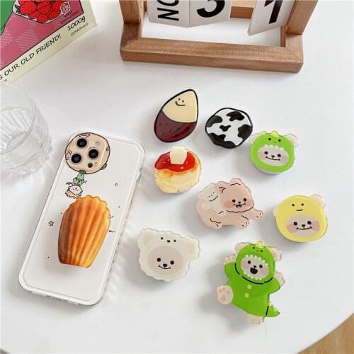 INS Korea Cute 3D Bear Dinosaur Folding Mobile Phone Stand Holder For iPhone Samsung Huawei Animal Cow Cake Food Griptok Bracket