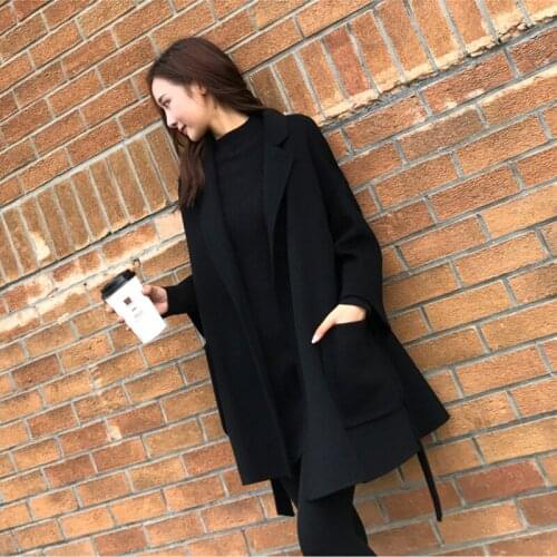 Hepburn Style Cashmere Coat Womens Middle Long 2021 Spring Dress New Slim Belt Fashion Woolen Coat