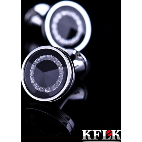 KFLK Jewelry shirt Black Fashion cufflink for mens Brand Crystal Cuff link Male Luxury Wedding Button High Quality guests