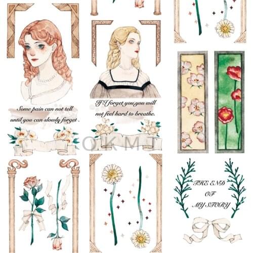 Vintage Flower Girls Washi Tapes Bullet Journal Masking Tape Adhesive Tape DIY Scrapbooking Washi Stickers