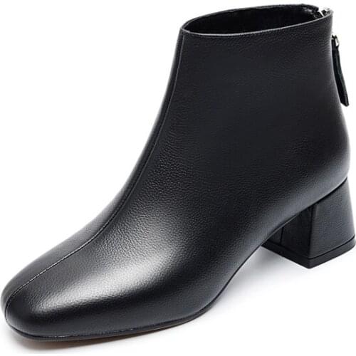 Short boots womens thick heel British Martin boots autumn and winter plus velvet square head square heel high heel boots