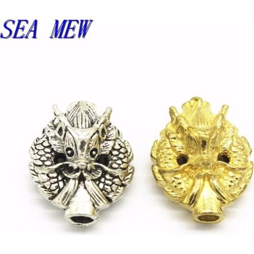 2 PCS 17mm*21mm Metal Raw Brass Tibetan Silver Color Head Of Dragon Spacer Beads Hole Beads Nepal Beads For Jewelry Making