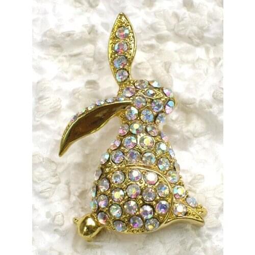 Fashion Brooch Clear AB Rhinestone Bunny Easter Pin brooches C184 F2