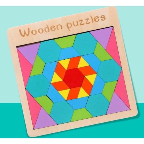 Montessori Kids Geometric Tangram Building Block Jigsaw Puzzle Color Cognition Education Developmental Intelligence Toy