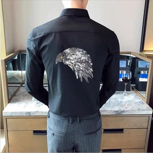 2021 Fall Mens Lapel T-Shirt Pure Cotton Long Sleeve Exquisite Hot Diamond European New Arrival Business Style