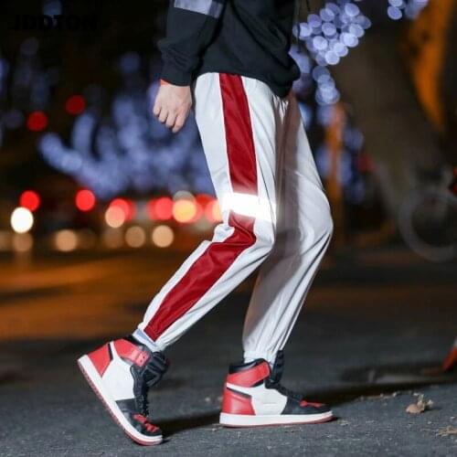 JDDTON Mens Reflective Pants Plus Velvet Sweatpant Casual Joggers Streetwear Loose Ankle Length Pant Hip Hop Male Trouser JE329