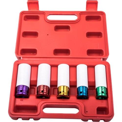 5pcs 1/2" Wheel Nut Deep Impact Sockets Wheel Protector Set 15mm,17,19,21,22mm Green, Yellow, Red, Purple, Blue