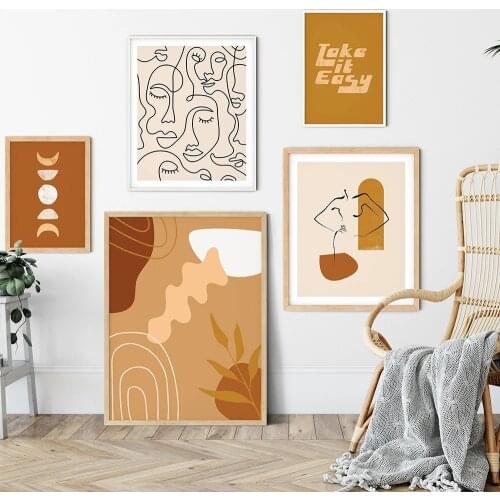 Boho Wall Art Canvas Painting Face Line Prints Abstract Poster Naked Girl Posters Quote Print Nordic Wall Pictures Bedroom Decor