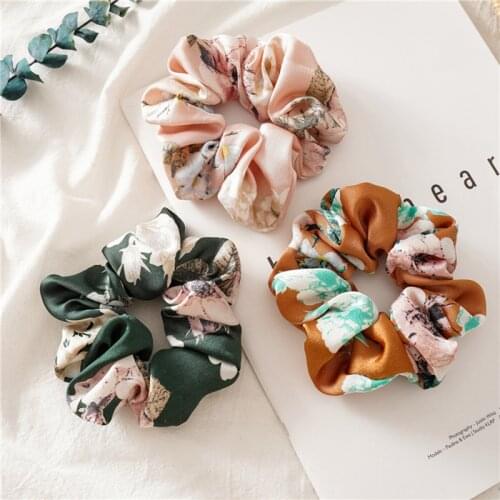 New Satin Floral Print Hair Scrunchies For Women Ponytail Holder Hair Rope Ties Rubber Bands Hair Accessories Headwear