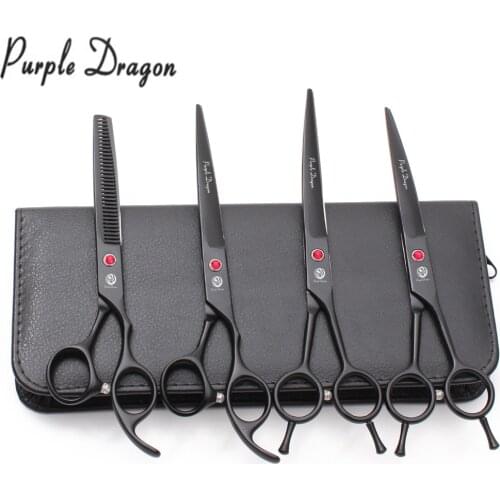 7" Purple Dragon Black Stainless Dogs Grooming Scissors Cutting Shears Thinning Shears Up&Down Curved Scissors Pets Shears Z3102