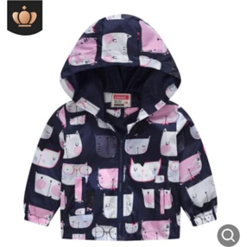 Little Boys Girls Cat Print Coat, Long Sleeve Hooded Zipper Jacket, Big Hat Cute Print Spring Autumn and Winter Top