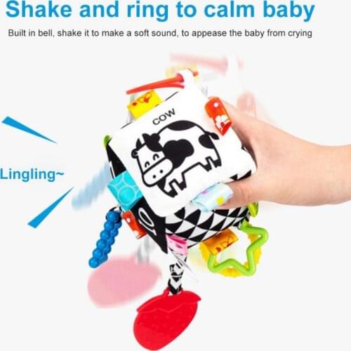 Newborn Baby Plush Stroller Toys Black White Geometry Hanging Rattles Newborn Plush Infant Ring Bell WIth Teether Baby Toys