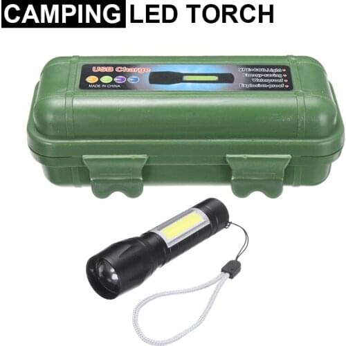 Portable LED Torch Flashlight USB Rechargeable Zoom Outdoor Camping Lamp Waterproof Camping Lantern Zoomable Focus Light